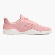 AVANCUS APEX POWER V3.0 レイビングローズのベアフットシューズを右側面から捉え、ロゴラインの配置とミッドソール形状、低重心設計のシルエットが分かる横方向の視点