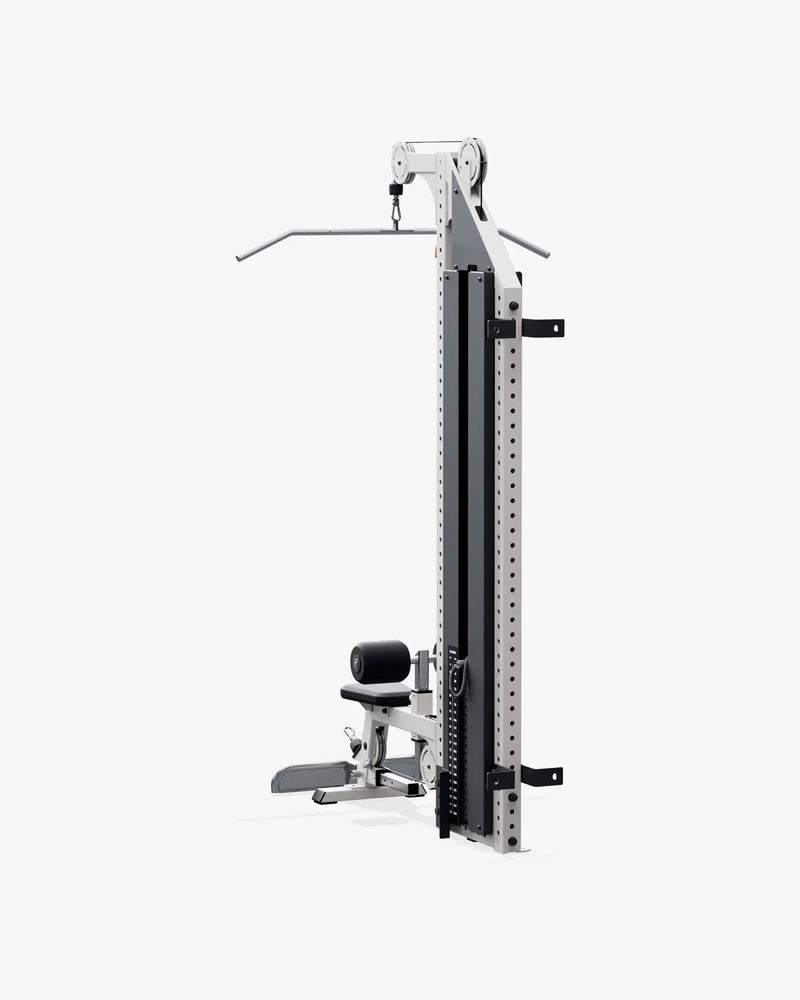 ELEIKO ラットプルダウン＆ローロウ コンボ 壁面設置型 120kg ライトアイボリーの背面斜視