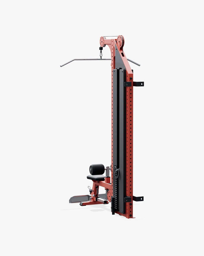 ELEIKO ラットプルダウン＆ローロウ コンボ 壁面設置型 120kg バーミリオンの背面斜視