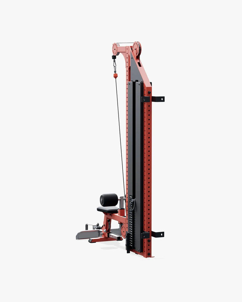 ELEIKO ラットプルダウン＆ローロウ コンボ 壁面設置型 120kg バーミリオンのローロウ設定 背面斜視