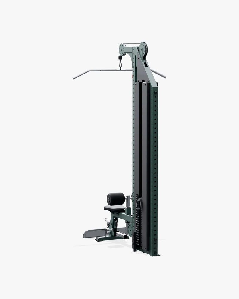 ELEIKO ラットプルダウン＆ローロウ コンボ マルチステーション型 ファーグリーンの背面斜視