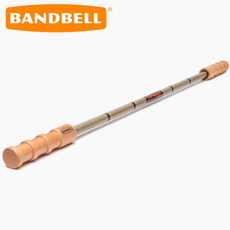 BANDBELL アースクエイクバー。振動を利用したトレーニングに対応する、溝付きの木製スリーブと柔軟性のあるシャフトを備えた特殊バーベル。