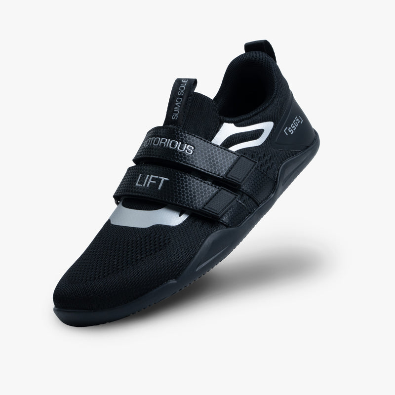 NOTORIOUS LIFT SUMO SOLE GEN5 ステルスカラー ベアフットリフティングシューズ 内側サイドから見た側面デザインとダブルストラップ固定構造