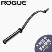 ROGUE CB-4 38mm キャンバーバー ブラック、キャンバー形状のシャフト全体を斜め上方から捉えた全体ビュー、入荷待ち表示付きのスペシャリティバーベル構造