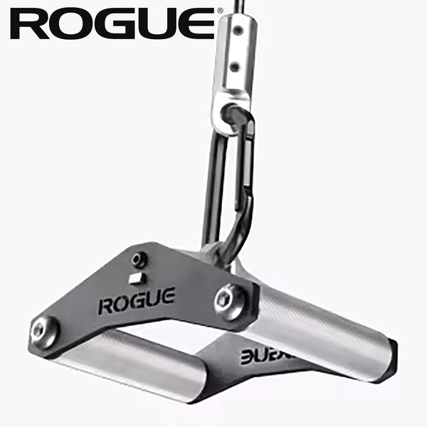 ROGUE CG-1CG クローズグリップ ケーブルアタッチメント（アルミニウムフレーム）シルバーの全体構造を正面斜め上から捉えた構図、コンパクトなクローズグリップとアルミフレーム形状が分かる視点