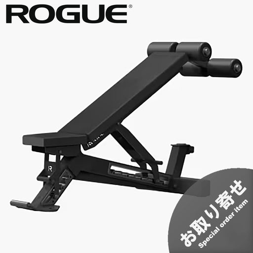 ROGUE マンタレイアジャスタブルベンチ テクスチャーブラック仕様のプレミアムフォームパッドとフットキャッチ詳細構成