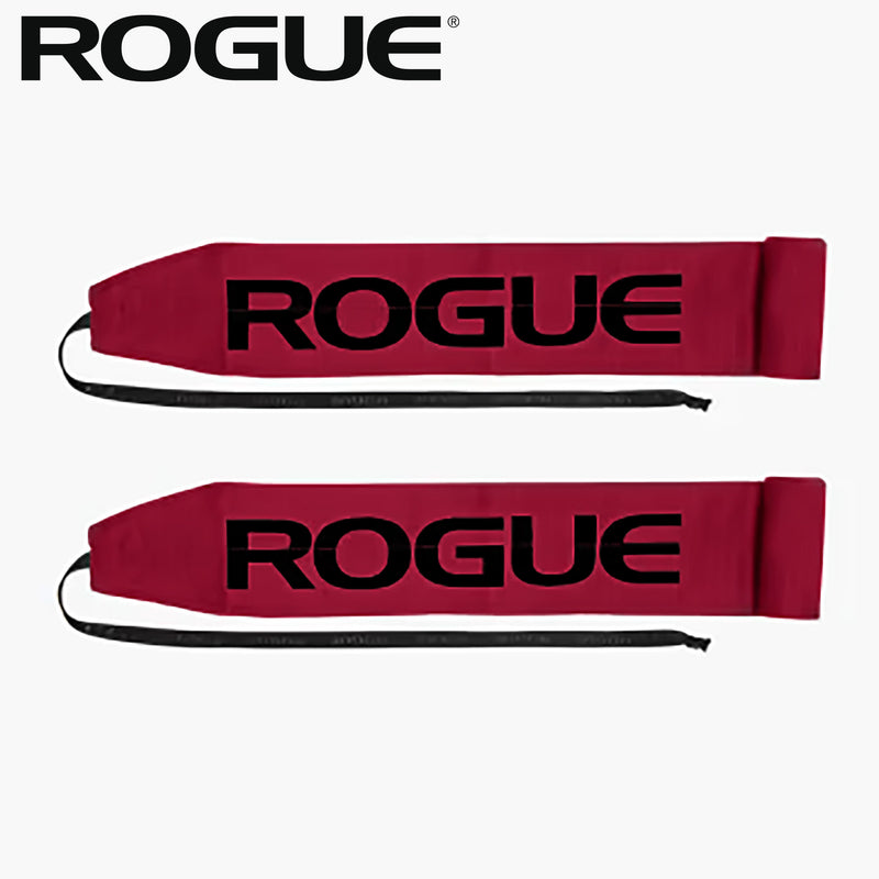 ROGUE ラップ レッドを正面水平アングルで並べた全体ビュー、左右ペアのロゴ配置と長さバランスが分かるリストラップ構成