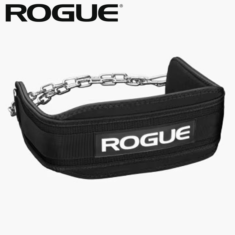ROGUE エコーディップベルト ブラックを斜め前方から捉えた全体構造、パッド幅とチェーン接続部が分かるデザイン