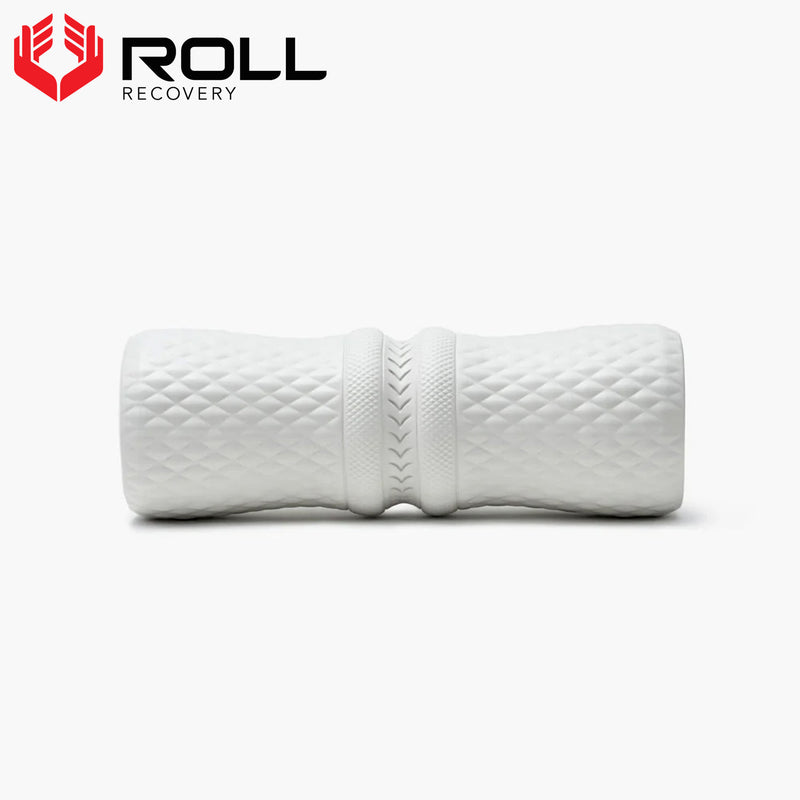 ROLL Recovery R4 ディープティシューボディローラー ホワイト 正面から全体を捉えた外観、中央の溝と立体パターンを確認できるモビリティローラー