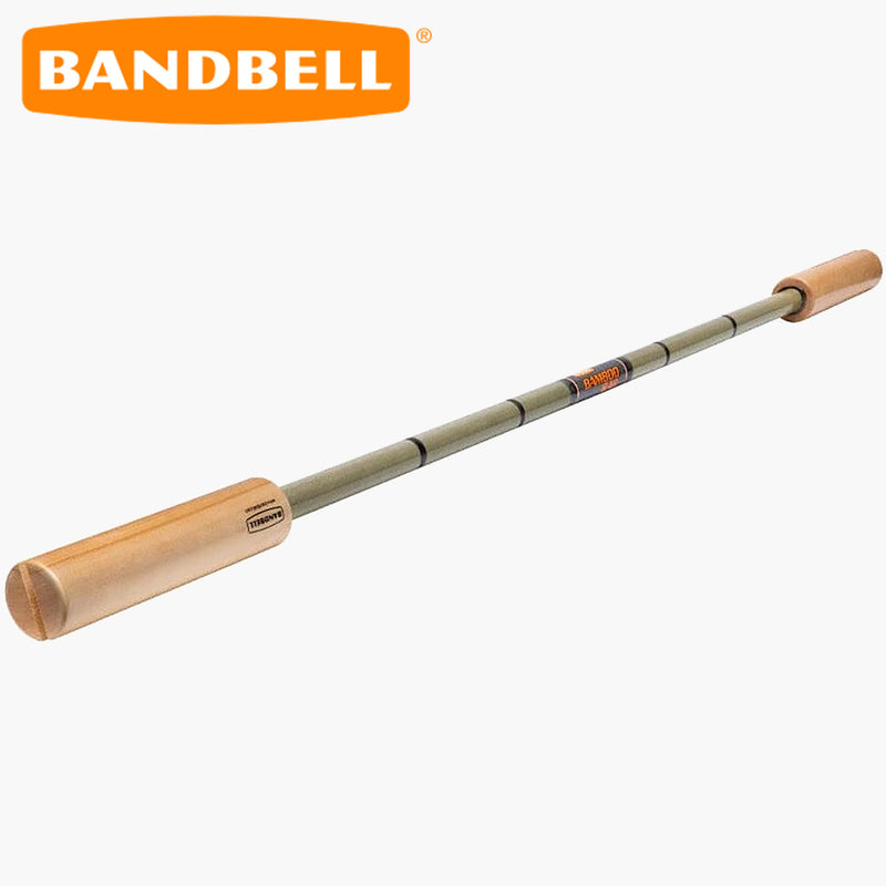 BANDBELL バンブーバー。振動を利用したトレーニングに対応する、セーフティスロット付きの木製スリーブと柔軟性のあるシャフトを備えた特殊バーベル。