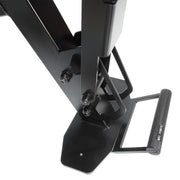 MBC アジャスタブルベンチ コンパクト 2.0 ブラックを折りたたんだ状態で正面から捉え、省スペース収納が可能な全高とキャスター付き構造