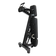 MBC アジャスタブルベンチ コンパクト 2.0 ブラックの脚部側面を近距離で捉え、安定性を高めるフレーム接合部とハンドル形状を確認できる構造