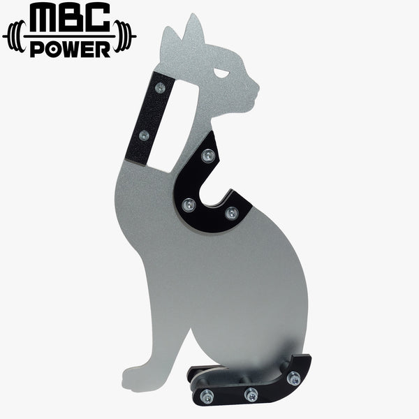 MBC キャットジャッキ アルミニウムを正面から捉えた全体ビュー、猫型ボディと樹脂保護パーツ、底部構造が分かる構図