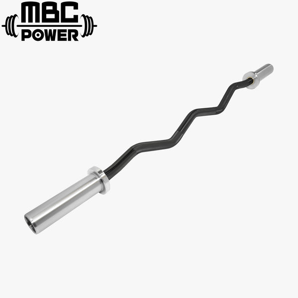 MBC EZカールバー ブラックシャフト×クロムスリーブを斜め上から捉えた全体ビュー、EZカーブ形状とローレット加工、スナップリング式スリーブ構造が分かる構図