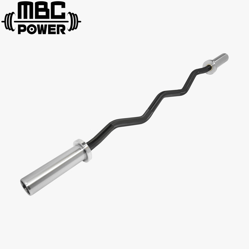 MBC EZカールバー ブラックシャフト×クロムスリーブを斜め上から捉えた全体ビュー、EZカーブ形状とローレット加工、スナップリング式スリーブ構造が分かる構図