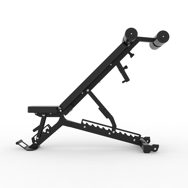 MBC FID アジャスタブル ベンチ ブラックのトップ面を上方向から捉え、背面パッドと座面パッドの長さと配置関係が分かる俯瞰視点