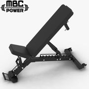 MBC FID アジャスタブル ベンチ ブラックを側面から確認できる構造、背もたれ角度を上げた状態でフレーム剛性と脚部の安定感が伝わる横方向視点