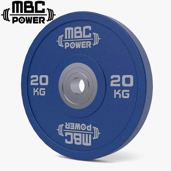 MBC ウレタンバンパープレート ブルー 20kgを正面から捉えた中央配置ビュー、ロゴ・重量表記とセンターハブの形状が分かる構図