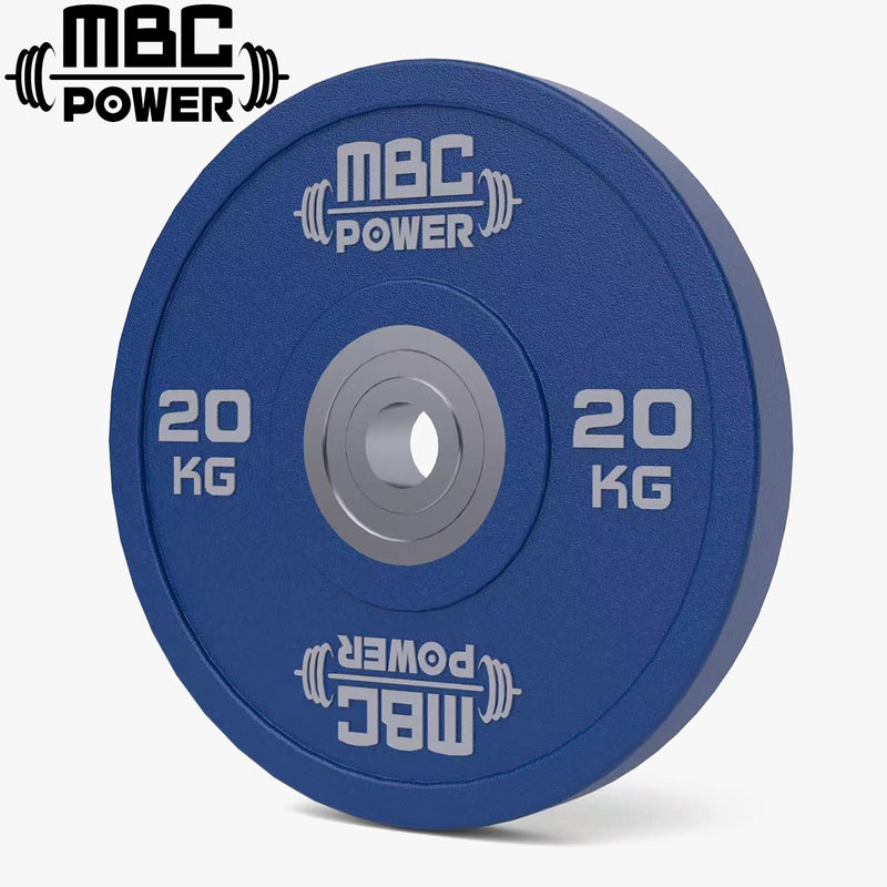 MBC ウレタンバンパープレート ブルー 20kgを正面から捉えた中央配置ビュー、ロゴ・重量表記とセンターハブの形状が分かる構図