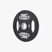 MBC ウレタングリッププレート 5kgを正面から表示。ブラックの本体にホワイトロゴと重量表記、左右グリップホール形状が分かる視点。