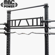 MBC オリジナルラック ガンラックバーベルストレージ ブラック 正面視点でラック装着状態と複数本収納時の全体構造を示すラックアクセサリー