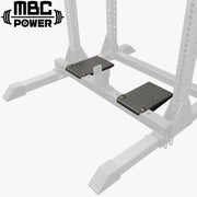 MBC オリジナルラック ベンチプロップ 足台を強調した斜め上視点 ストッパー部と足台の位置関係が分かる構造説明カット