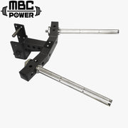 MBC オリジナルラック ディップハンドルアタッチメント 2.0 ブラック×シルバーを斜め上から捉えた全体ビュー、角度調整式アームとローレット加工ハンドルが分かる構図