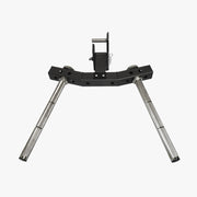 MBC オリジナルラック ディップハンドルアタッチメント 2.0 ブラック×シルバーを正面やや下から見た構図、湾曲フレームとローレットグリップの角度差が分かるビュー