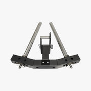 MBC オリジナルラック ディップハンドルアタッチメント 2.0 ブラック×シルバーを背面から捉えたビュー、ラック接続部と補強プレート形状が分かる構図