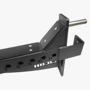 MBC オリジナルラック ヘビーデューティーセーフティアーム マグネットピン ブラック 側面クローズアップで補強プレートとマグネットピン固定部を捉えた詳細構造