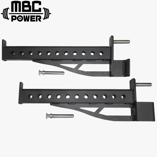 MBC オリジナルラック ナローセーフティアーム2.0 マグネットピン ブラック 斜め前方視点でラック装着状態とスリム形状アームの突出長を示す構成