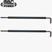 MBC オリジナルラック ピン＆パイプセーフティ ブラック 正面視点で左右ペアのパイプ部とL字ピン先端形状を示すラックアクセサリー構成