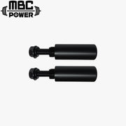 MBC オリジナルラック 樹脂製ショートプレートホルダー（ペア）ブラック 正面水平アングルでボルト一体型シャフト2本を並べた単体構成