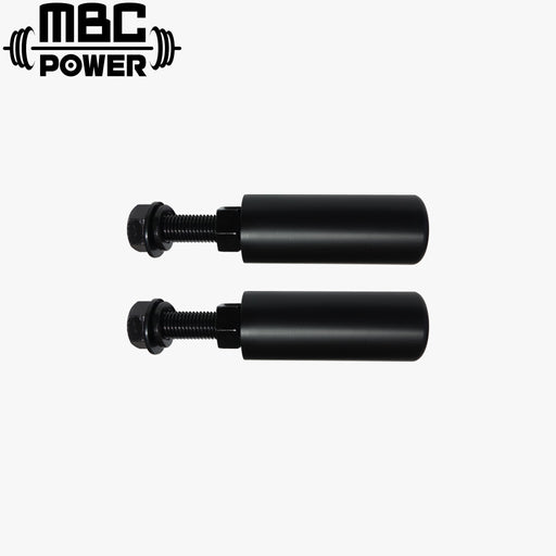 MBC オリジナルラック 樹脂製ショートプレートホルダー（ペア）ブラック 正面水平アングルでボルト一体型シャフト2本を並べた単体構成