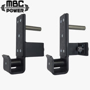 MBC オリジナルラック ローラーJ-カップ ブラック 正面視点で左右ペア本体と樹脂ライナー付き受け部、背面固定ピンを示す構成