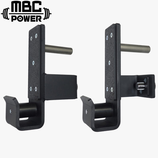 MBC オリジナルラック ローラーJ-カップ ブラック 正面視点で左右ペア本体と樹脂ライナー付き受け部、背面固定ピンを示す構成