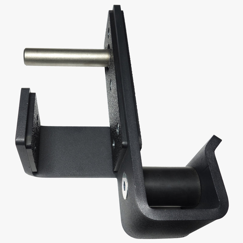 MBC オリジナルラック ローラーJ-カップ ブラック 斜め前方視点でローラー受け部と厚みのある保護パッド構造を確認できる形状