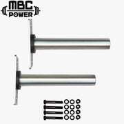 MBC オリジナルラック ステンレスプレートストレージ（ペア）ステンレス 正面水平アングルで左右2本と取付ボルト一式を並べた全体構成