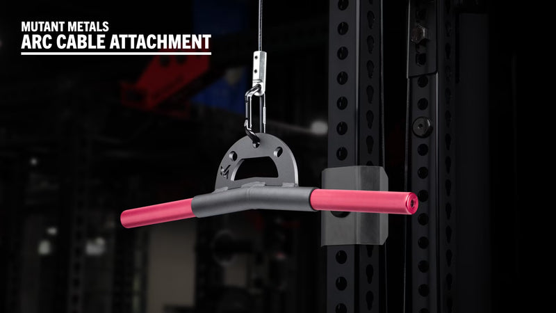 Mutant Metals ARC ケーブルアタッチメント ピンク 5度ベント8インチ仕様を正面視点で配置、左右に傾斜したピンクグリップと中央アーチ部が確認できる角度