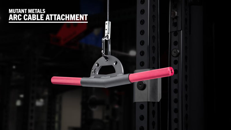 Mutant Metals ARC ケーブルアタッチメント ピンク マイナス5度ベント8インチ仕様を正面視点で配置、左右に広がるピンクグリップとアーチプレート形状が確認できる角度
