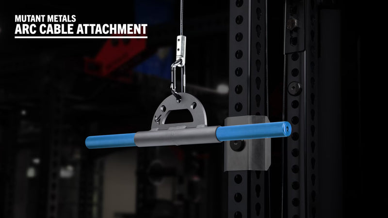 Mutant Metals ARC ケーブルアタッチメント ブルー ストレート8インチ仕様を正面構図で配置、均等なブルーグリップ長と接続金具上部が確認できる視点